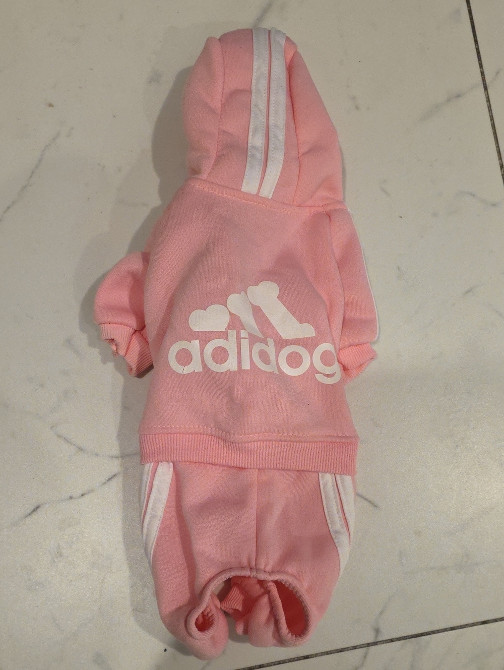 Pink 'adidog' Hooded Dog Jumpsuit - Soft Cotton Blend